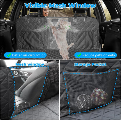 URPOWER Back Seat Extender for Dogs, Dog Car Seat Cover with Hard Bottom Dog Car Seat Bed Waterproof Dog Hammock for Car Pet Backseat Protector with Mesh Window and Storage Pocket for Car, SUV