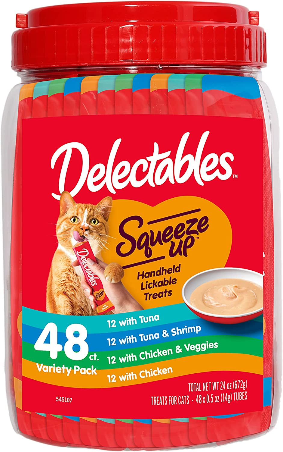 Hartz Delectables Squeeze up Variety Packs Interactive Lickable Wet Cat Treats, Case of 48