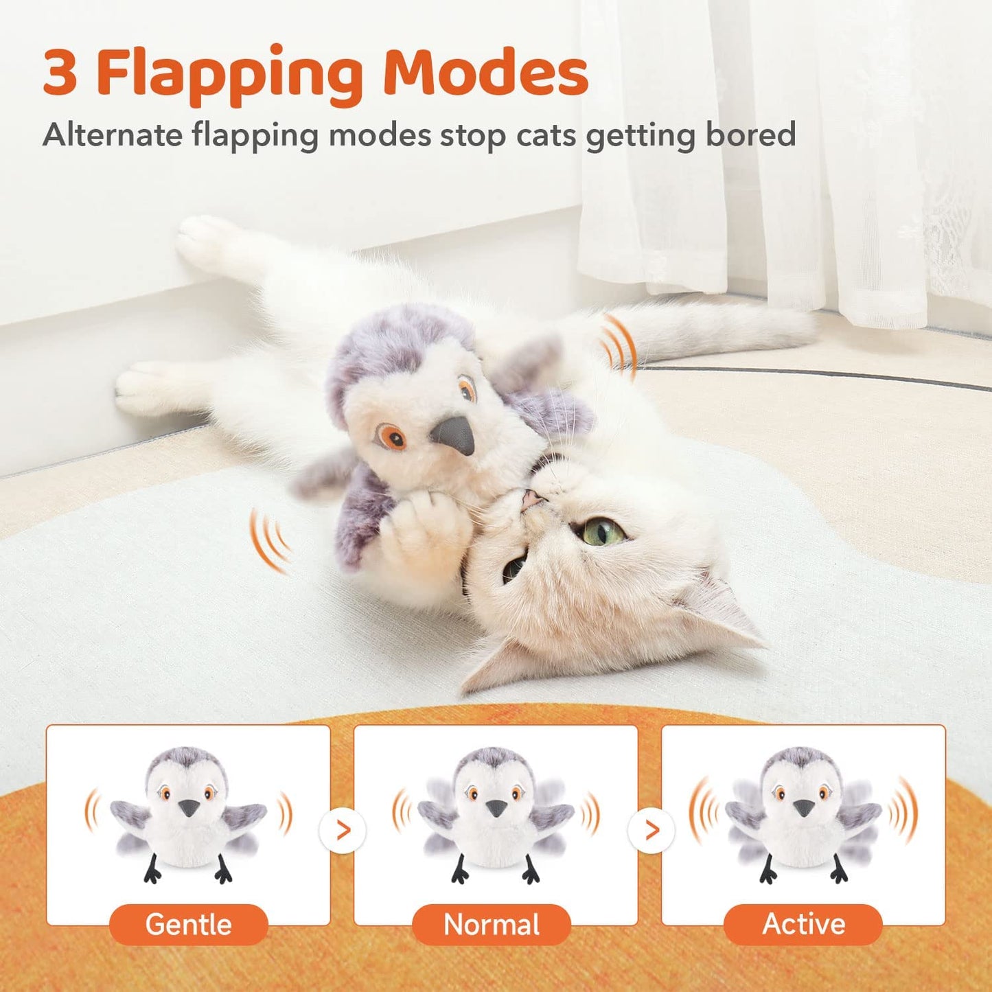 Potaroma 2 Pcs Flapping Sandpiper Pair-Mate, Lifelike Cat Toys Birds Chirp, Chargeable Touch Activated Kitten Toy Interactive Cat Kicker Exercise, Catnip Toys for All Breeds