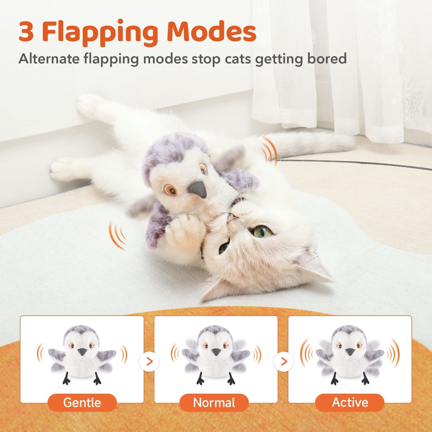 Potaroma 2 Pcs Flapping Sandpiper Pair-Mate, Lifelike Cat Toys Birds Chirp, Chargeable Touch Activated Kitten Toy Interactive Cat Kicker Exercise, Catnip Toys for All Breeds