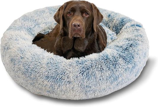 Best Friends by Sheri the Original Calming Donut Cat and Dog Bed in Shag Fur Denim, Large 36"