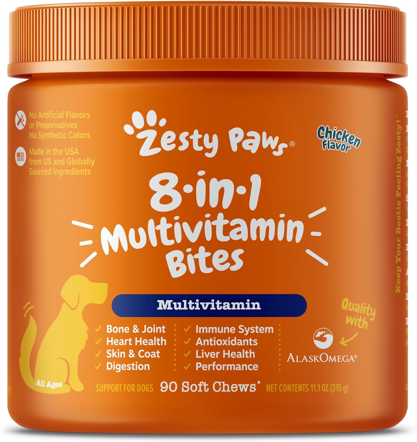 Zesty Paws Multivitamin Treats for Dogs - Glucosamine Chondroitin for Joint Support + Digestive Enzymes & Probiotics - Grain Free Dog Vitamin for Skin & Coat + Immune Health - Chicken - Mini - 90Ct