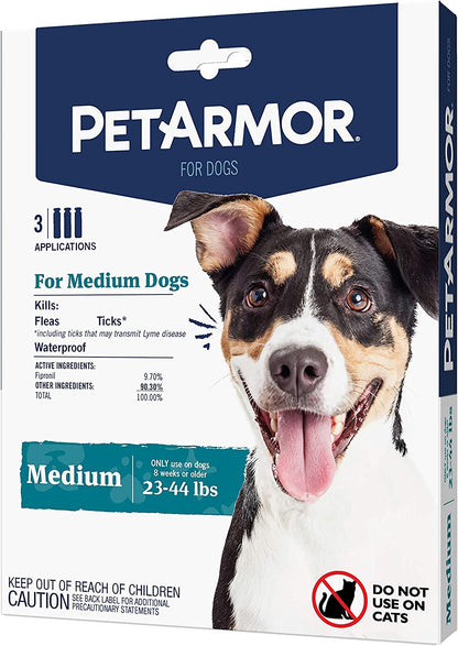 Petarmor for Dogs, Flea and Tick Treatment for Medium Dogs (23-44 Pounds), Includes 3 Month Supply of Topical Flea Treatments