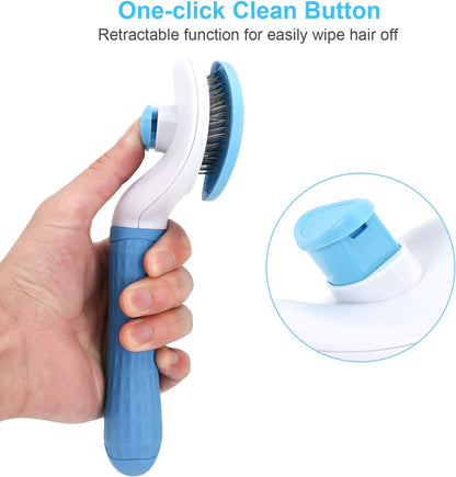 Depets Self Cleaning Slicker Brush, Dog Cat Bunny Pet Grooming Shedding Brush - Easy to Remove Loose Undercoat, Pet Massaging Tool Suitable for Pets with Long or Short Hair Gray