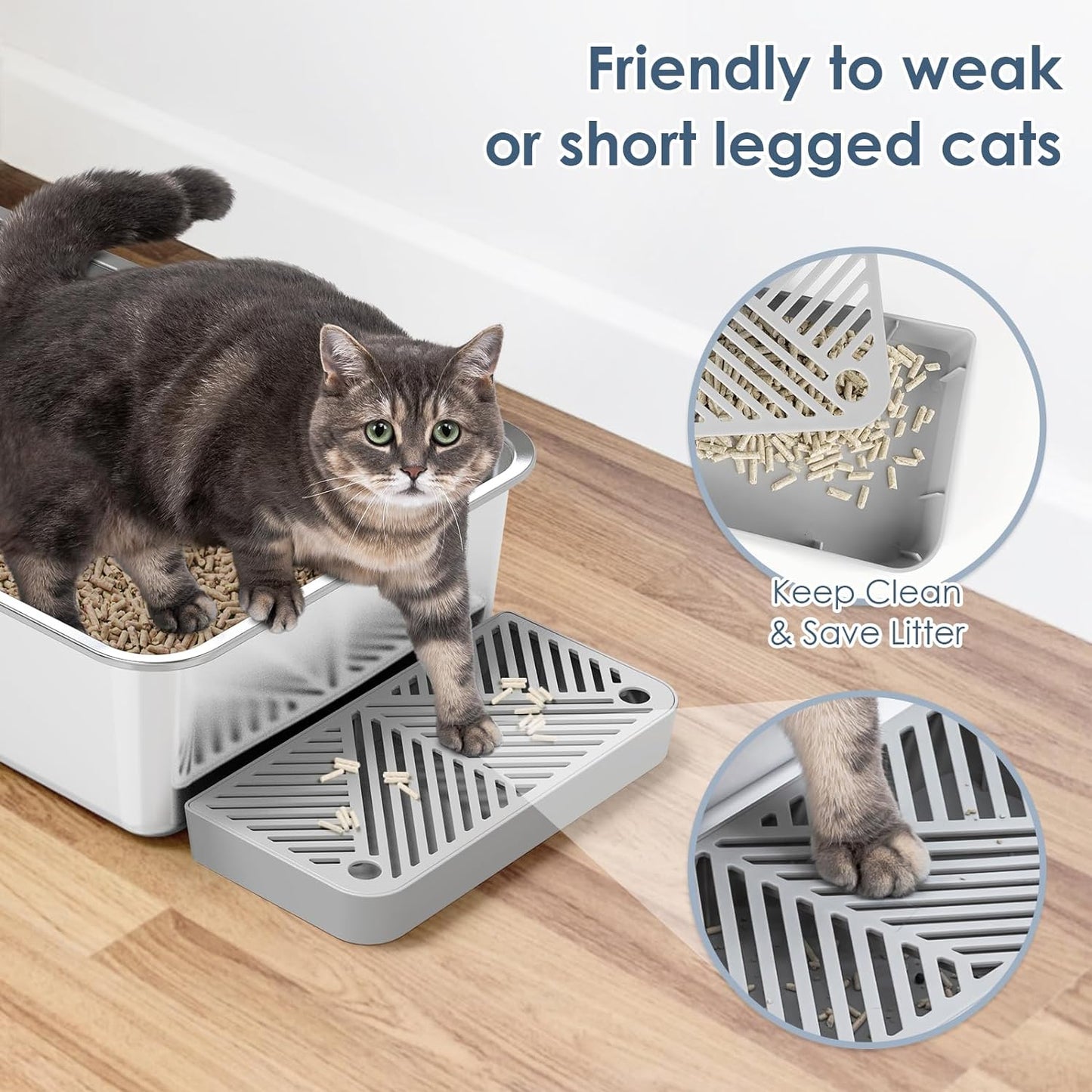 2 Pack 23.6" X 16" X 6" Deep & Extra Large Stainless Steel Cat Litter Boxes, High Sides Metal Cat Litter Box for Multi-Cats Big Cats XL Metal Litter Pan Tray, Non-Sticky, Easy Cleaning