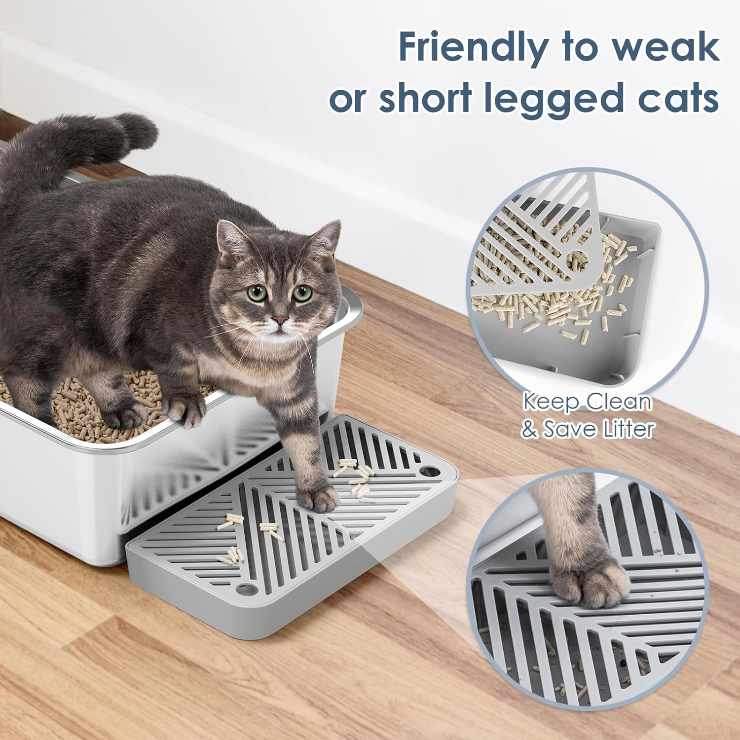 2 Pack 23.6" X 16" X 6" Deep & Extra Large Stainless Steel Cat Litter Boxes, High Sides Metal Cat Litter Box for Multi-Cats Big Cats XL Metal Litter Pan Tray, Non-Sticky, Easy Cleaning