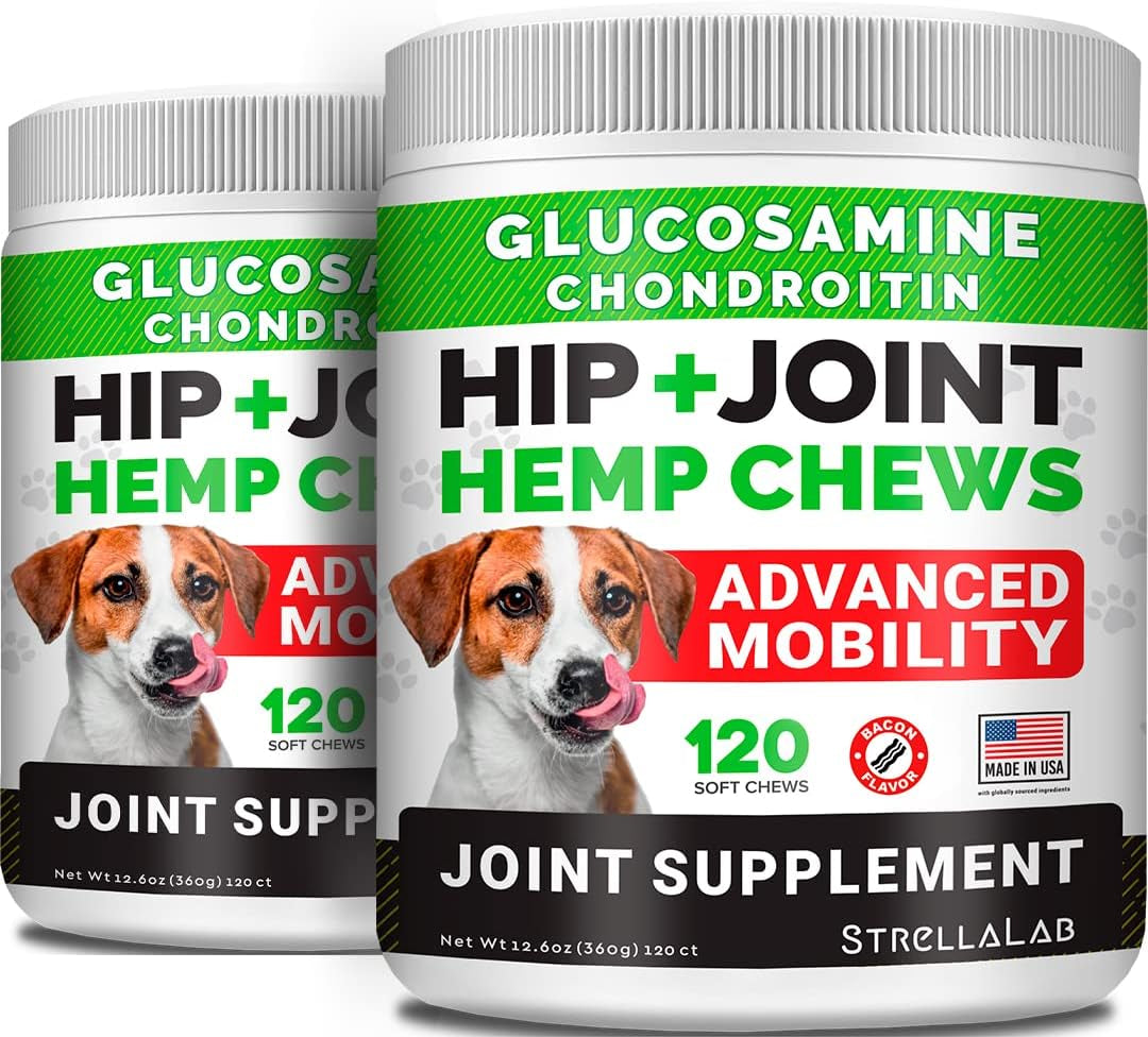 Large Breed Hemp + Glucosamine Dog Joint Supplement - Hemp Chews for Dogs Hip Joint Pain Relief - Omega 3, Chondroitin, MSM - Advanced Mobility Hemp Oil Treats for Large Dogs - Made in USA - 240 Ct