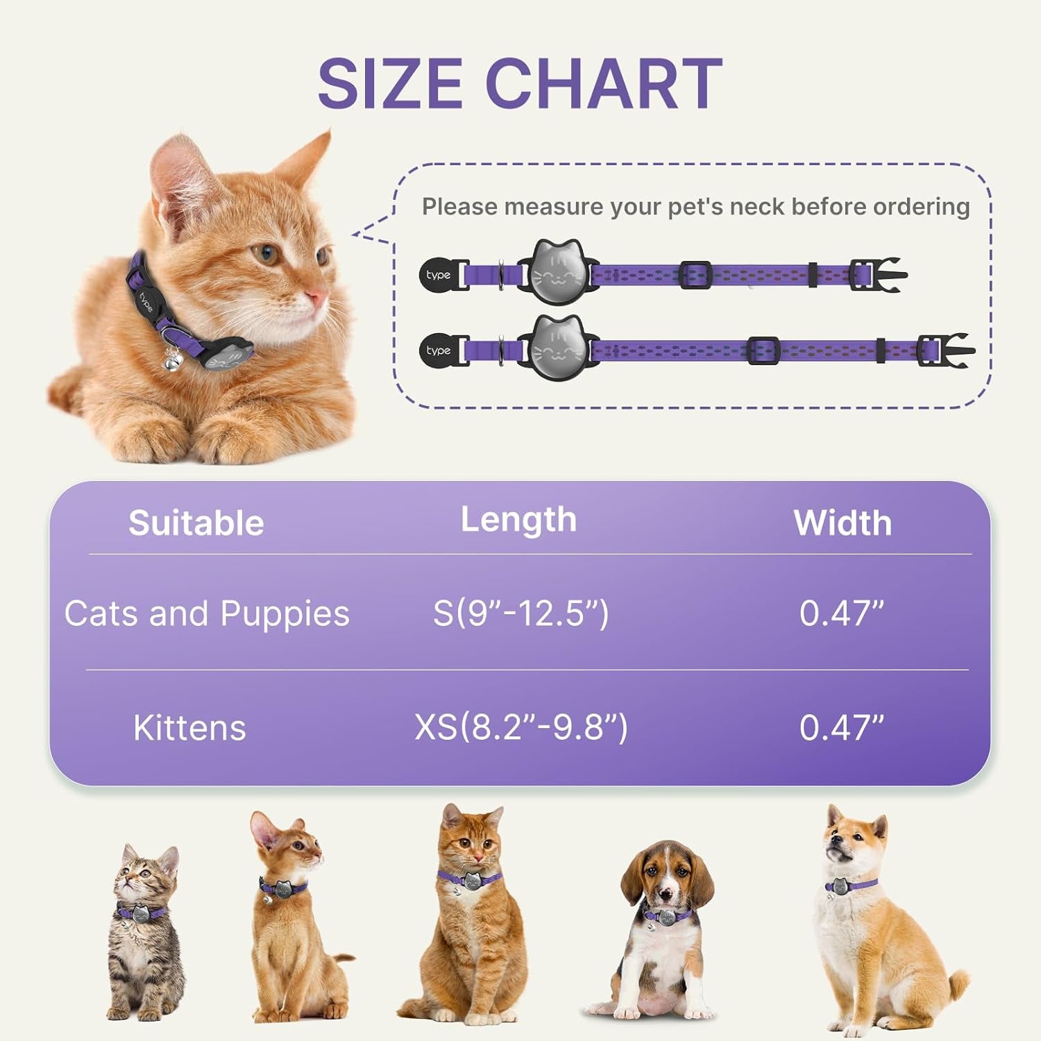 Waterproof Airtag Cat Collar, Breakaway Cat Airtag Collar with Luminous & Reflective Pattern Strap, Lightweight Kitten Collar for Apple Air Tag, Hidden Holder for GPS Tracker - Cats, Kittens (9-13")