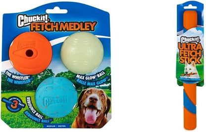 Chuckit! Fetch Toys for Dogs - Whistler, Glow and Rebounce Balls plus Ultra Fetch Stick