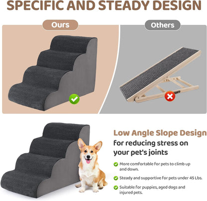 Dog Stairs for High Beds, 4-Step Pet Stairs for Small Dogs and Cats High Density Foam Dog Stairs to Bed & Couch, Pet Stairs with Non-Slip Bottom for Doggies, Aged Dog and Injured Pets