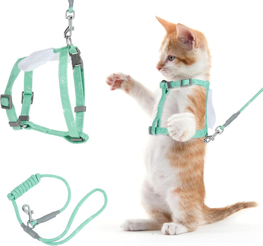 Cat Harness and Leash Set, Adjustable Gradient Kitten Harness Escape Proof Harness with Leash for Kitty Outdoor Walking (Green)