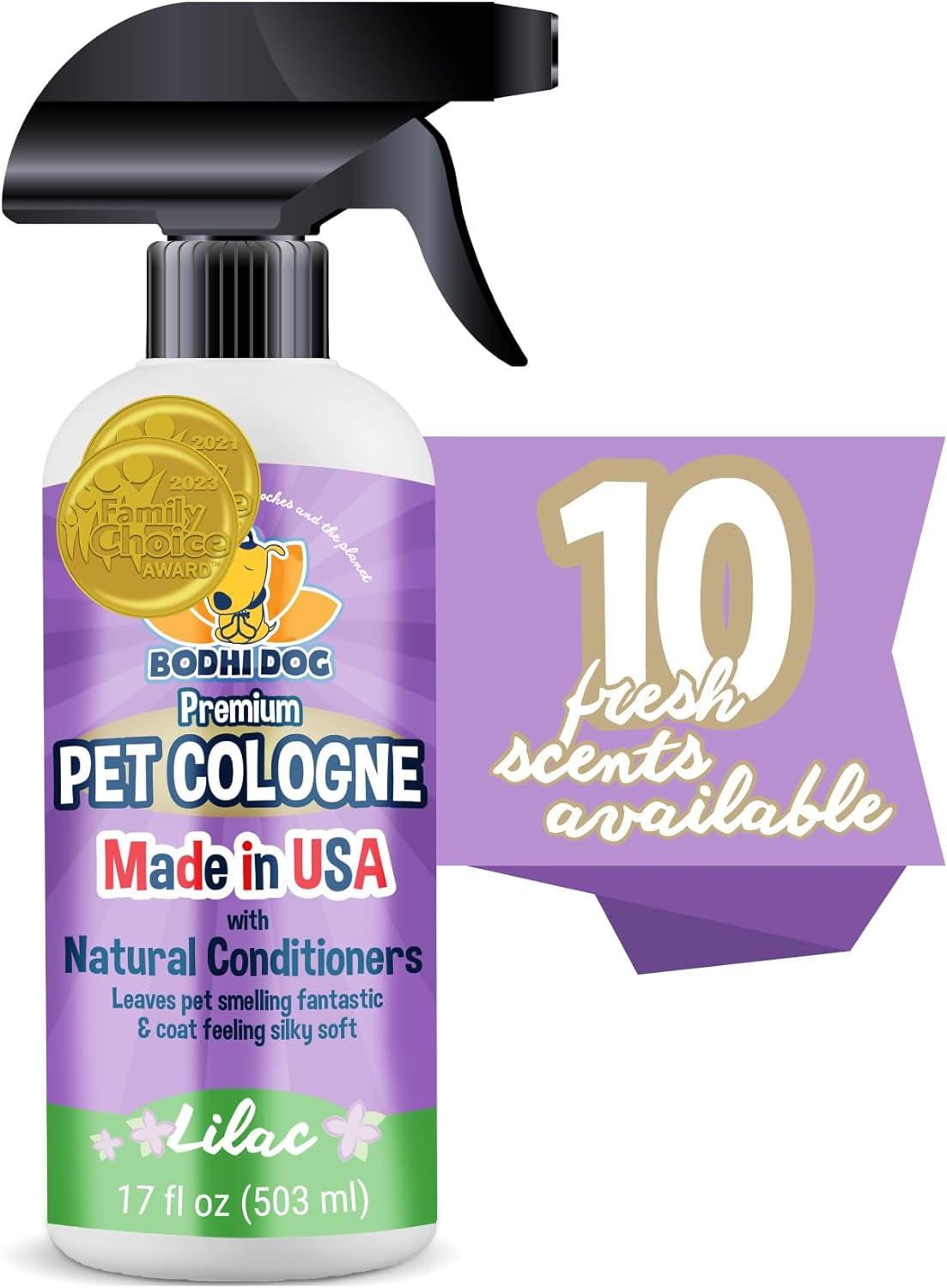 Bodhi Dog Natural Dog Cologne | Premium Scented Deodorizing Body Spray for Dogs & Cats | Neutralizes Strong Odors | Dog Perfume with Natural Dog Conditioner | Made in USA (Lilac, 17 Fl Oz)