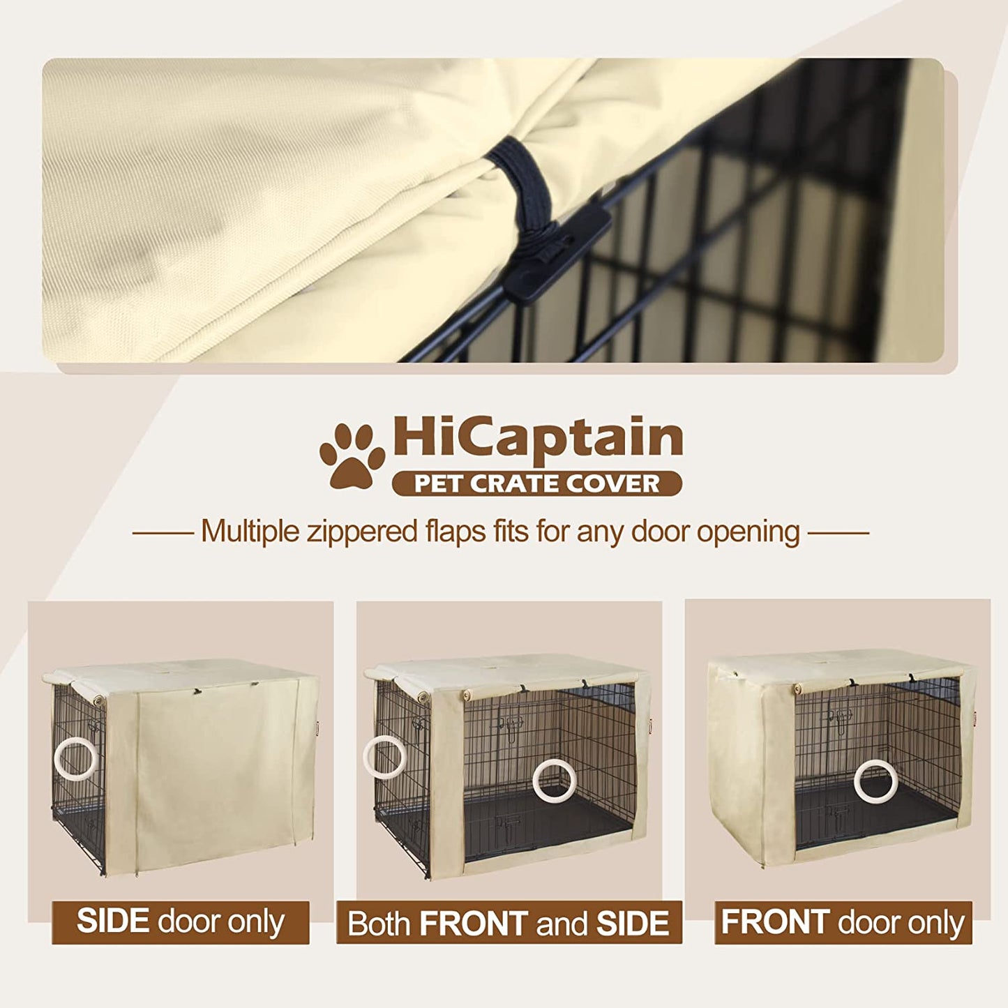 Hicaptain Polyester Dog Crate Cover - Durable Windproof Pet Kennel Cover for Wire Crate Indoor Outdoor Protection 54In XXL (Light Tan)