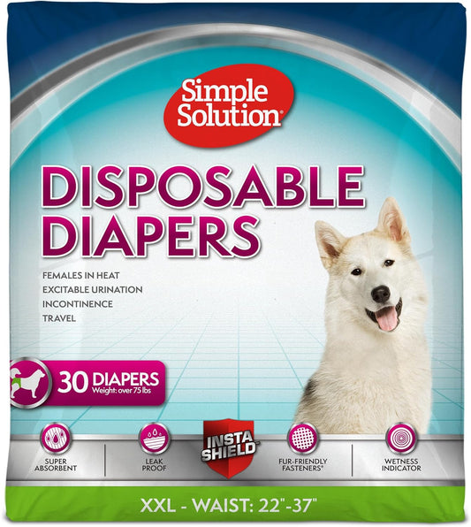 Simple Solution True Fit Disposable Dog Diapers for Female Dogs - Super Absorbent with Wetness Indicator - XXL (Waist 22-37In) - 30 Count