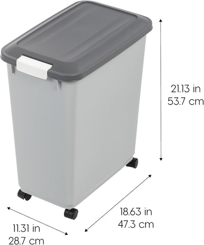 IRIS USA Dog Food Storage Container with Wheels, Airtight Lid, 2-Cup Scoop, Up to 40 Pounds Pet Food Storage, Built in Scoop Storage in Lid, Versatile Pet Food Bin, Portable, BPA Free, Gray/Dark Gray