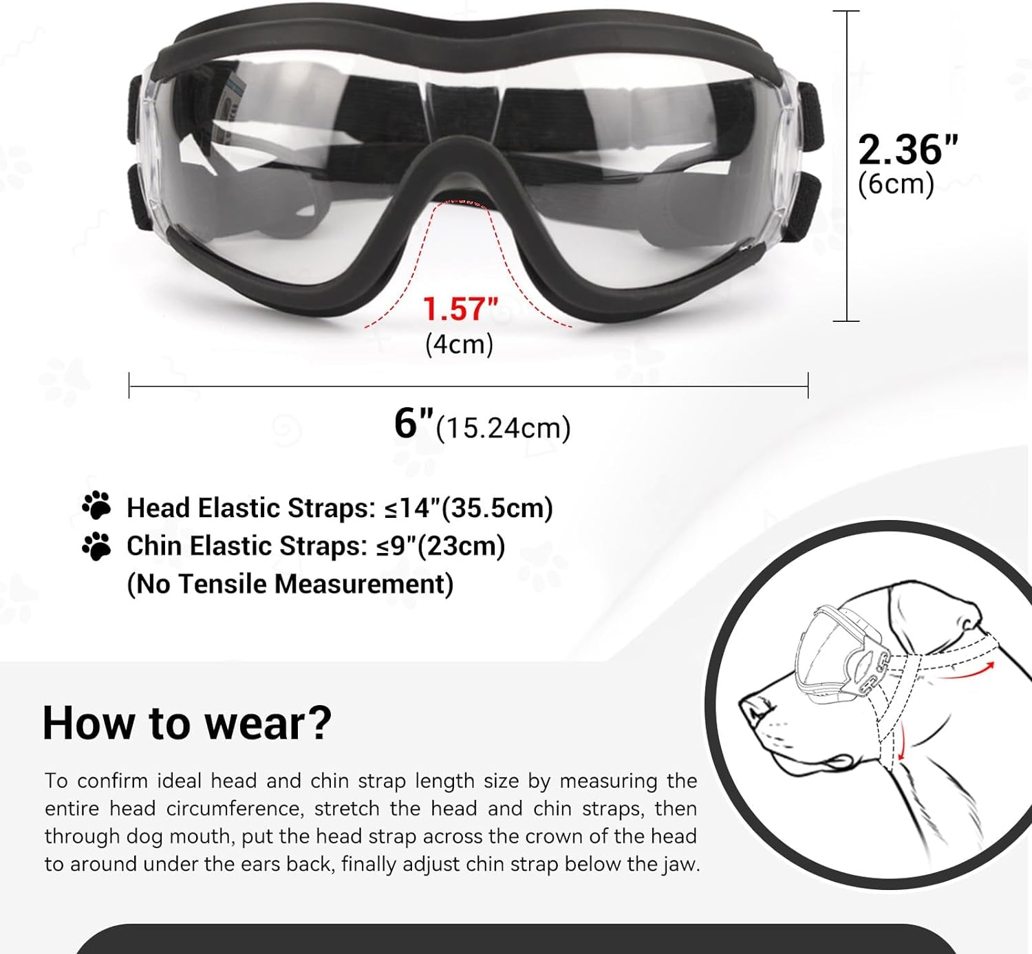 NAMSAN Dog Sunglasses Medium to Large Dog UV Transparent Goggles Windproof Anti-Dust Snowproof Pet Glasses with Elastic Straps, Clear