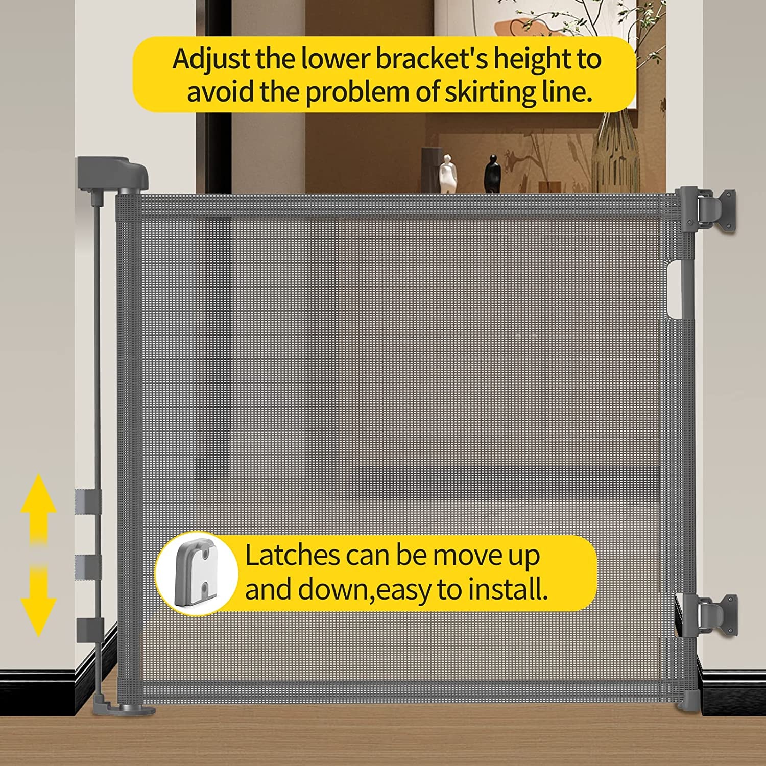 Dearlomum Retractable Baby Gate,Mesh Baby Gate or Mesh Dog Gate,33" Tall,Extends up to 71" Wide,Child Safety Gate for Doorways,Stairs,Hallways,Indoor/Outdoor（Beige,33"X71"）