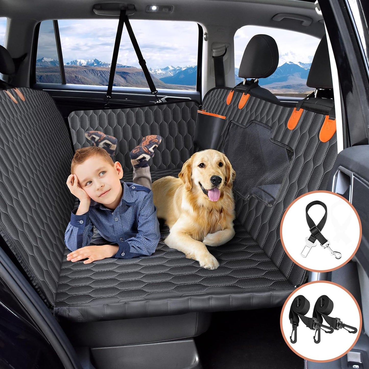 Back Seat Extender for Dogs-Supports 330Lb,Waterproof Dog Car Seat Cover Hard Bottom-Detachable,600D Heavy Duty Scratch Proof Nonslip Soft,Dog Hammock for Car,Suvs-Grey