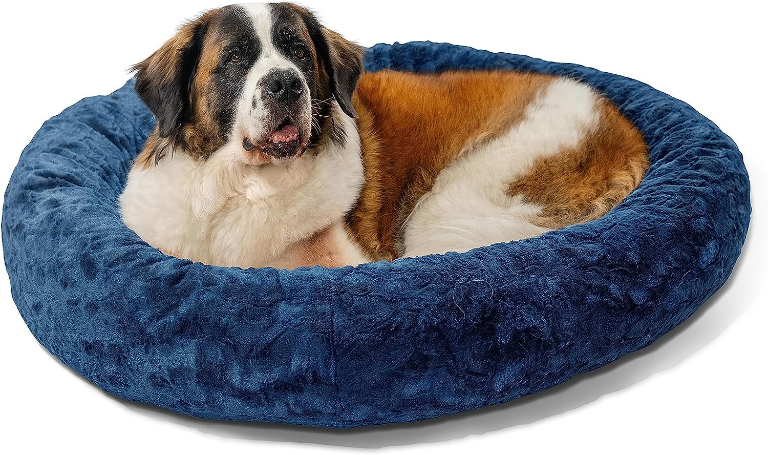 Best Friends by Sheri the Original Calming Donut Cat and Dog Bed in Lux Fur Navy, Extra Large 45"