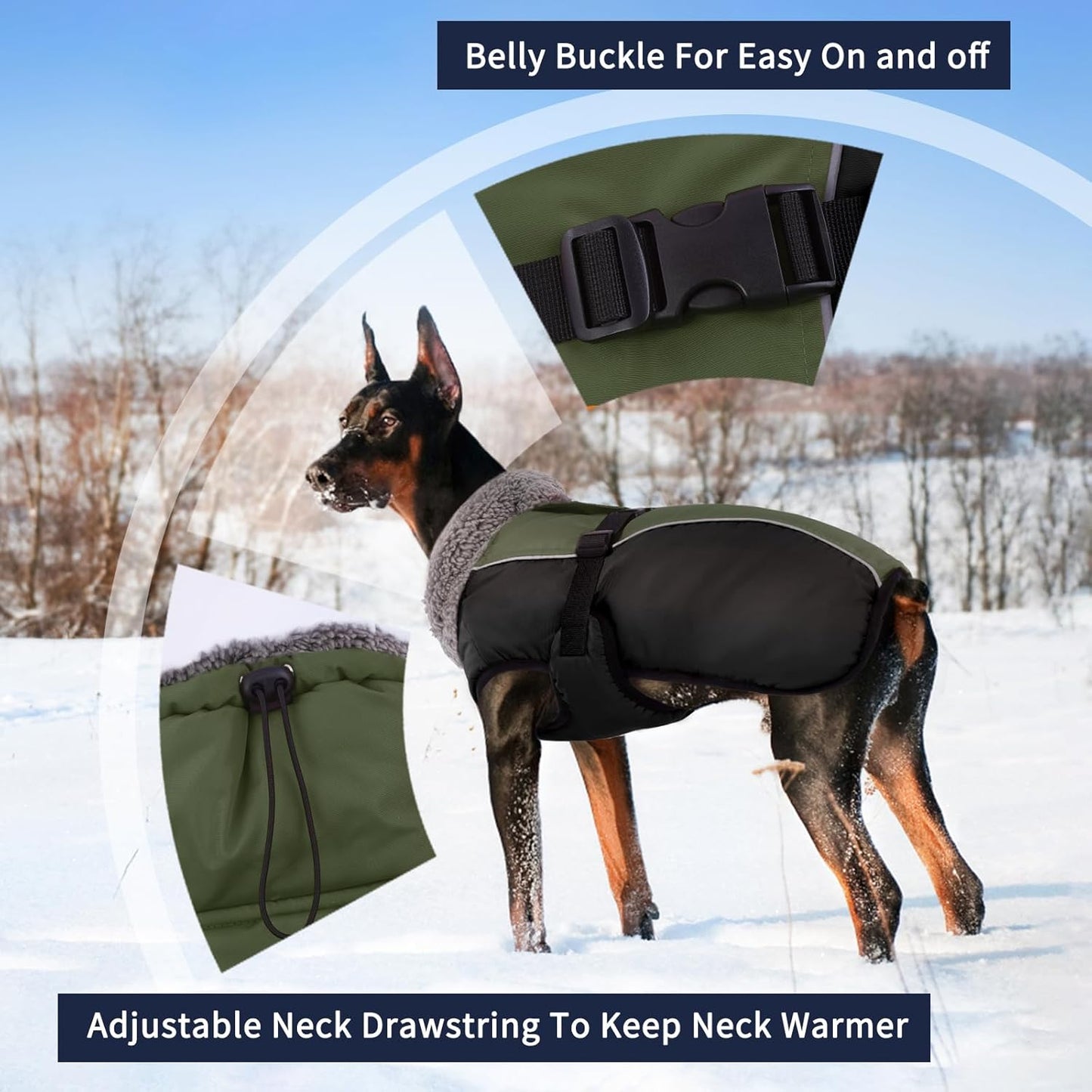 IECOii Extra Warm Dog Coat Reflective Adjustable Dog Jacket Dog Winter Coat with Buckle Fleece Turtleneck Dog Jacket for Cold Weather Soft Winter Coat for Small Medium Extra Large Dogs