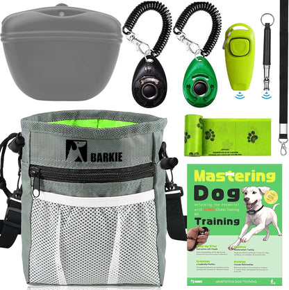 BARKIE Dog Training Kit - Treat Pouch, Pet Training Fanny Pack, 2 Puppy Training Clickers, Ultrasonic Silent Whistle, 2-In-1 Whistle Clicker, Clicker Training Guide Booklet, Dog Poop Bag (Black)