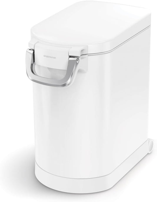 Simplehuman 25 Liter, 27 Lb / 12.2 Kg Medium Pet Food Storage Container for Dog Food, Cat Food, and Bird Feed, White