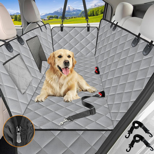 Kytely Dog Car Seat Cover for Back Seat, Waterproof Dog Car Hammock with Mesh Window, Anti-Scratch Nonslip Durable Soft Pet Dog Seat Cover for Cars Trucks and SUV Gray