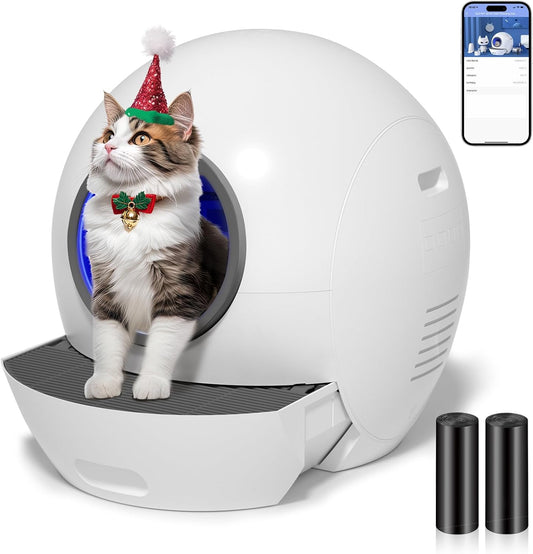 Self Cleaning Litter Box for Cats, Nafcefi Automatic Cat Litter Box Self Cleaning Extra Large, Robot Litter Box Self Cleaning App Control/Odor Removal/Safety Protection Litter Box