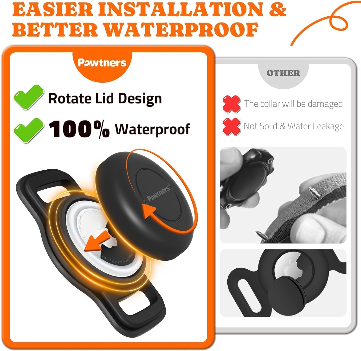 Waterproof Airtag Dog Collar Holder: 2 Pack Soft Silicone Air Tag Holder for Pet Dogs Cats Collar, IPX8 Waterproof Airtag Dog Tracker Protective Cover, Collar Holder Compatible with Apple Airtag