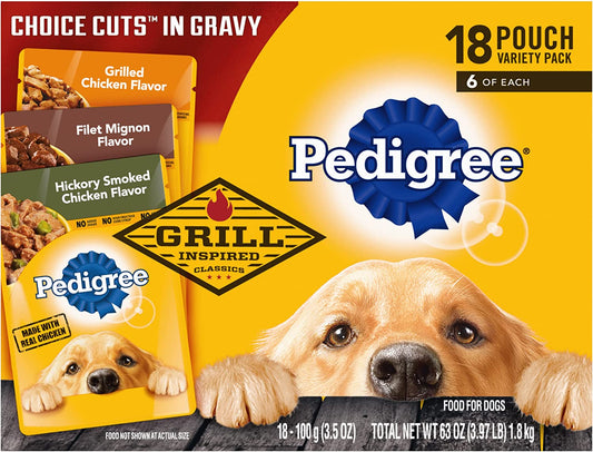 PEDIGREE CHOICE CUTS in GRAVY Grill Inspired Classics Adult Soft Wet Dog Food 18-Count Variety Pack, 3.5 Oz Pouches