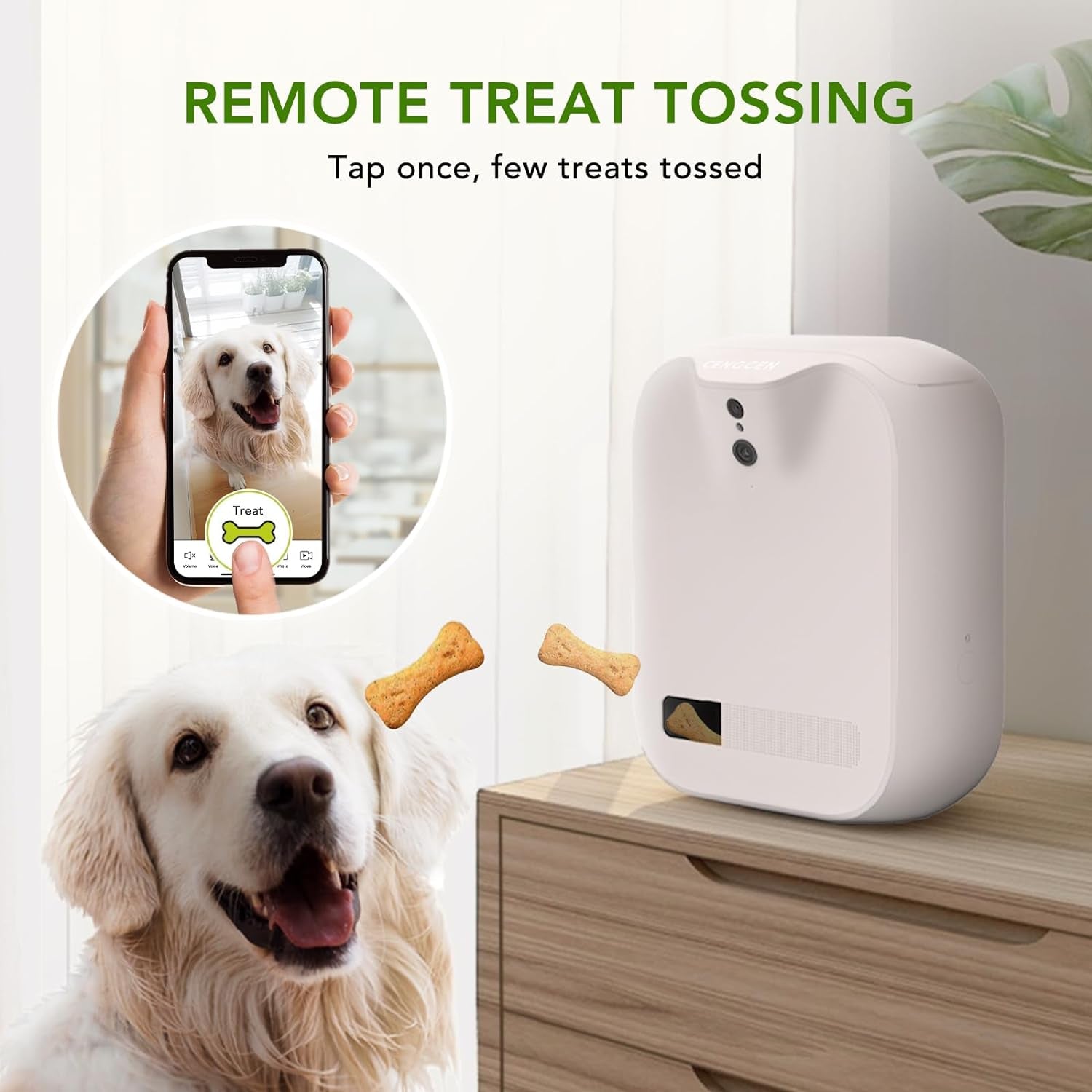 Pet Monitoring Camera Dog Treat Dispenser [New 2023 Pro] Two-Way Audio HD Wifi Dog Camera with 130° View, Remote Tossing App Compatible with Android/Ios, Night Vision, Wall Mounted