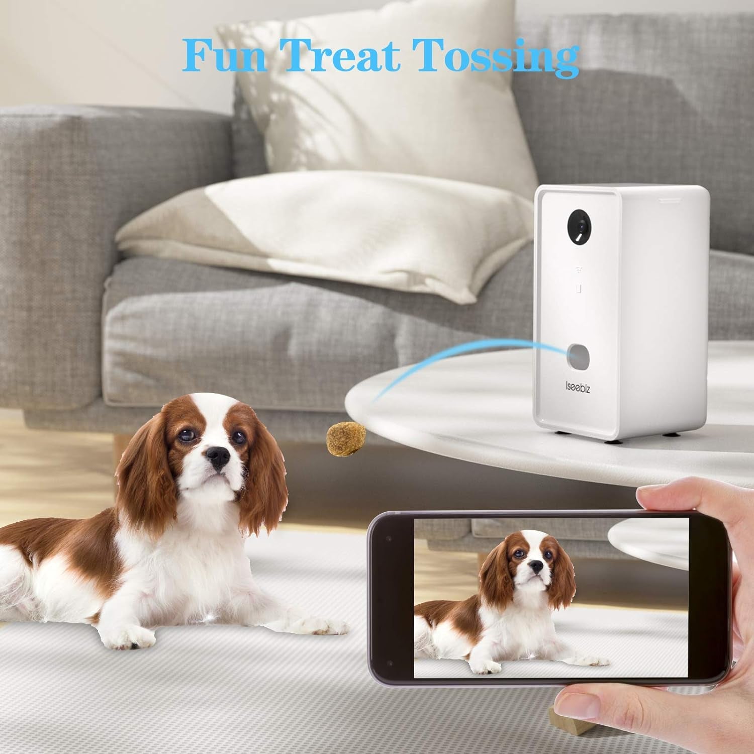 Pet Camera Treat Dispenser, 2.4G & 5G Wifi Dog Camera with 2 Way Audio Talk Listen, 1080P Night Vision Cat Dog Cam, App Control Tossing, Multi Devices Login, Compatible with Alexa (Upgraded)