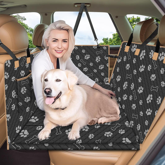 Dog Car Seat Cover for Back Seat, Larger Dog Car Bed Cover with Strong Bottom, Car Back Seat Extender for Dogs, Dog Hammock for Car SUV Truck, Black Footprint