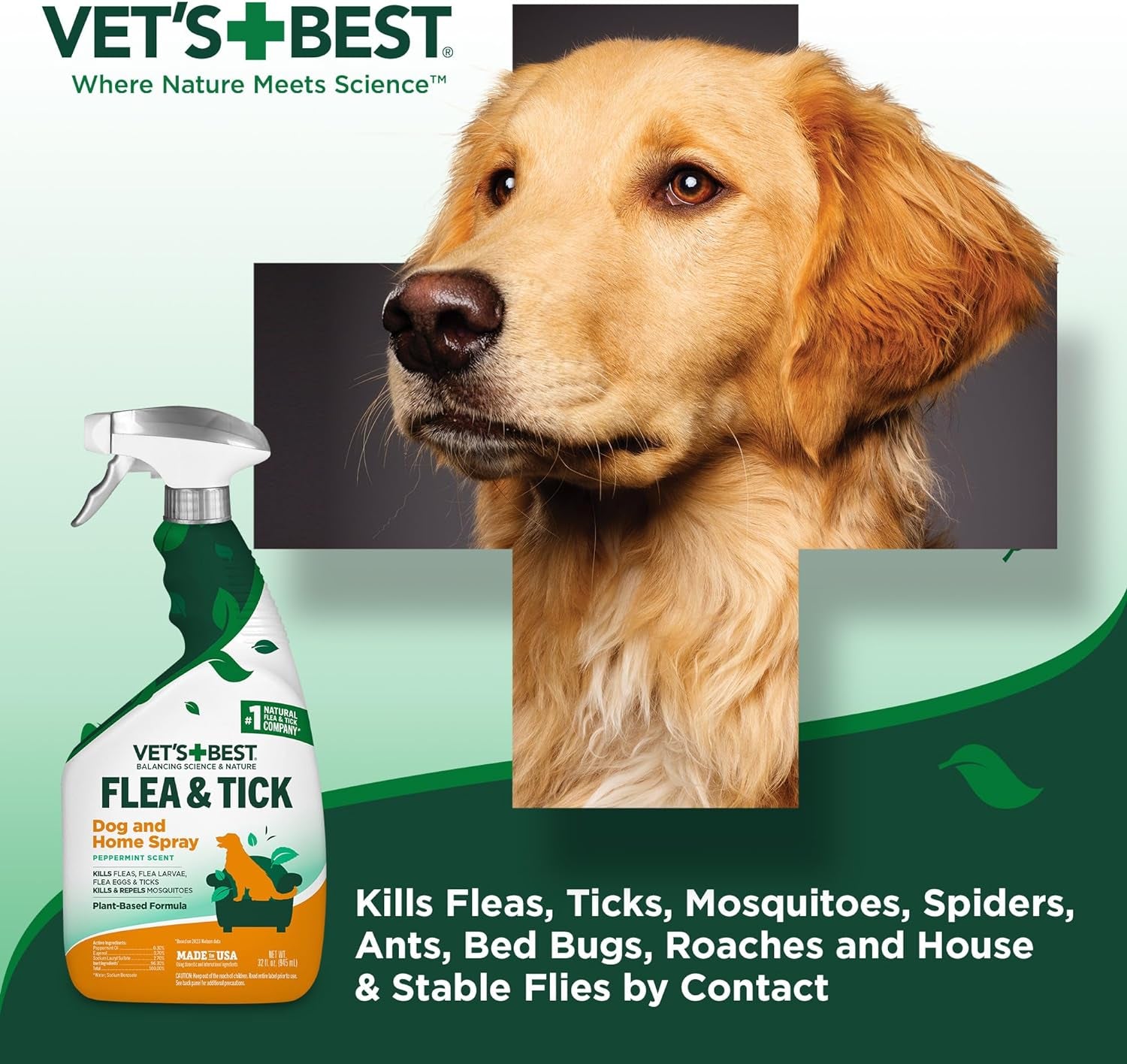 Vet'S Best Flea and Tick Home Spray - Dog Flea and Tick Treatment for Home - Plant-Based Formula - Certified Natural Oils,Green - 32 Oz