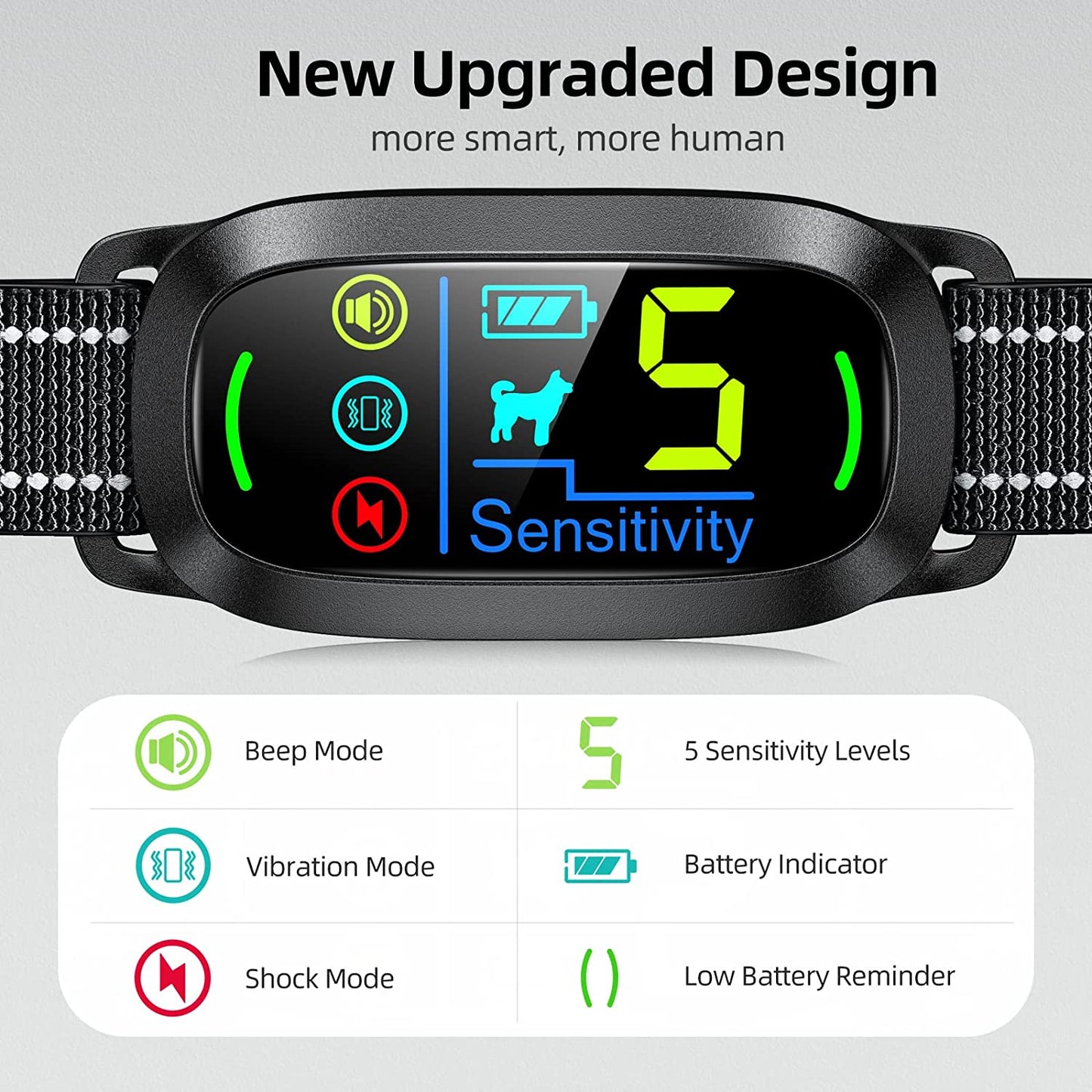 Dog Bark Collar, FAFAFROG Rechargeable Smart Collar, anti Barking Training Collar with 5 Adjustable Sensitivity Beep Vibration Shock, Bark Collar for Large Medium Small Dogs (Black)