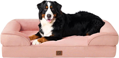 EHEYCIGA Orthopedic Dog Beds for Extra Large Dogs, Waterproof Memory Foam XXL Dog Bed with Sides, Non-Slip Bottom and Egg-Crate Foam Big Dog Couch Bed with Washable Removable Cover, Dusty Pink