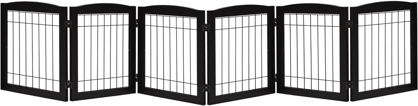 LZRS Sturdy Wood Pet Gate, Freestanding Wire Dog Gate Safety Fence Indoor, Foldable Stair Barrier Pet Exercise for Most Furry Friends, Dog Gate for Stairs, Black,24" Height-6 Panels