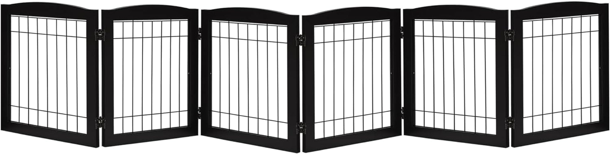 LZRS Sturdy Wood Pet Gate, Freestanding Wire Dog Gate Safety Fence Indoor, Foldable Stair Barrier Pet Exercise for Most Furry Friends, Dog Gate for Stairs, Black,24" Height-6 Panels