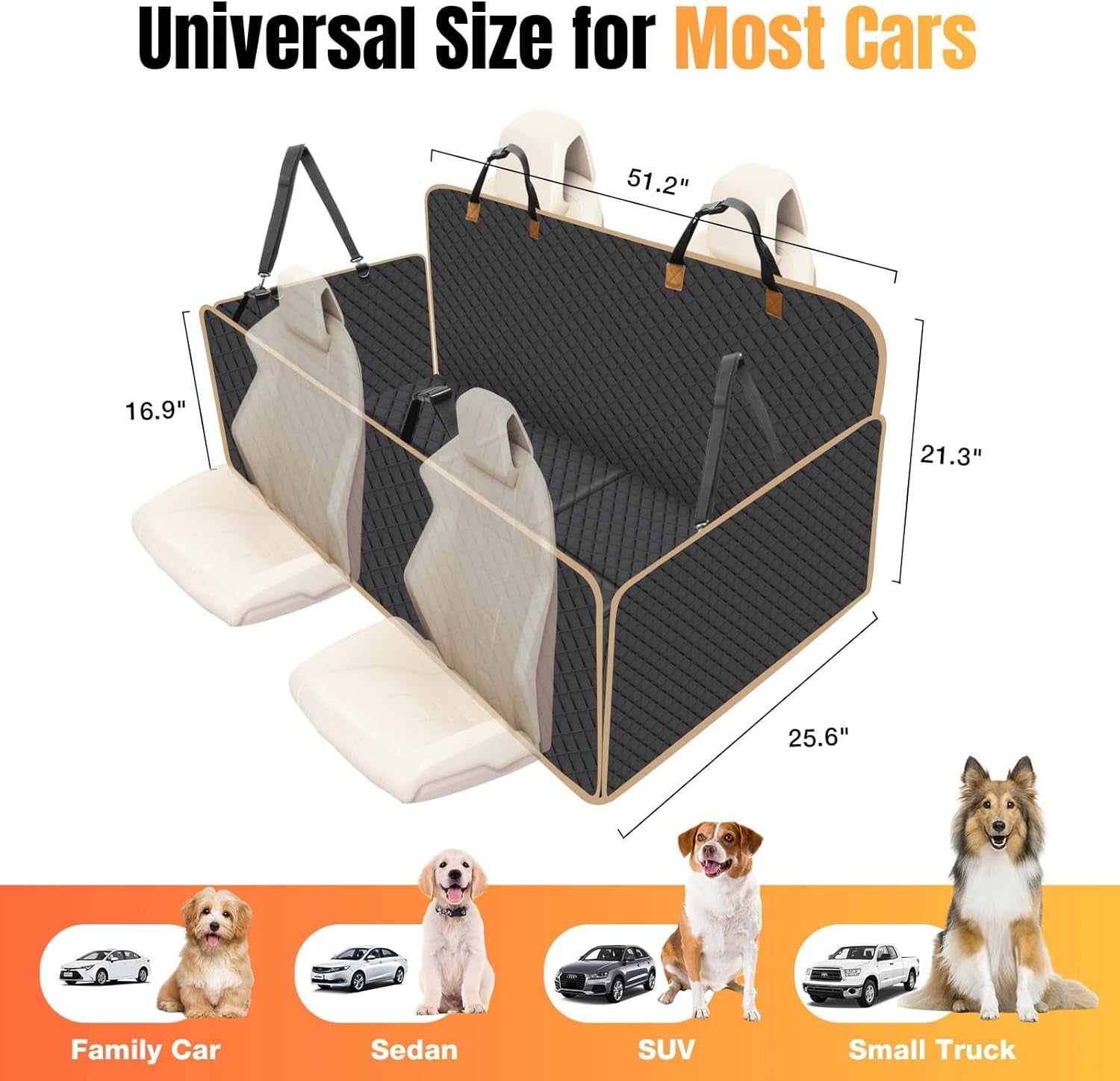 Dog Car Seat Cover for Back Seat, Larger Dog Car Bed Cover with Strong Bottom, Car Back Seat Extender for Dogs, Dog Hammock for Car SUV Truck, Grey