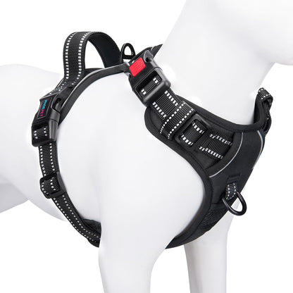 PHOEPET No Pull Dog Harnesses for Small Dogs Reflective Adjustable Front Clip Vest with Handle 2 Metal Rings 3 Buckles [Easy to Put on & Take Off] (S, Black)