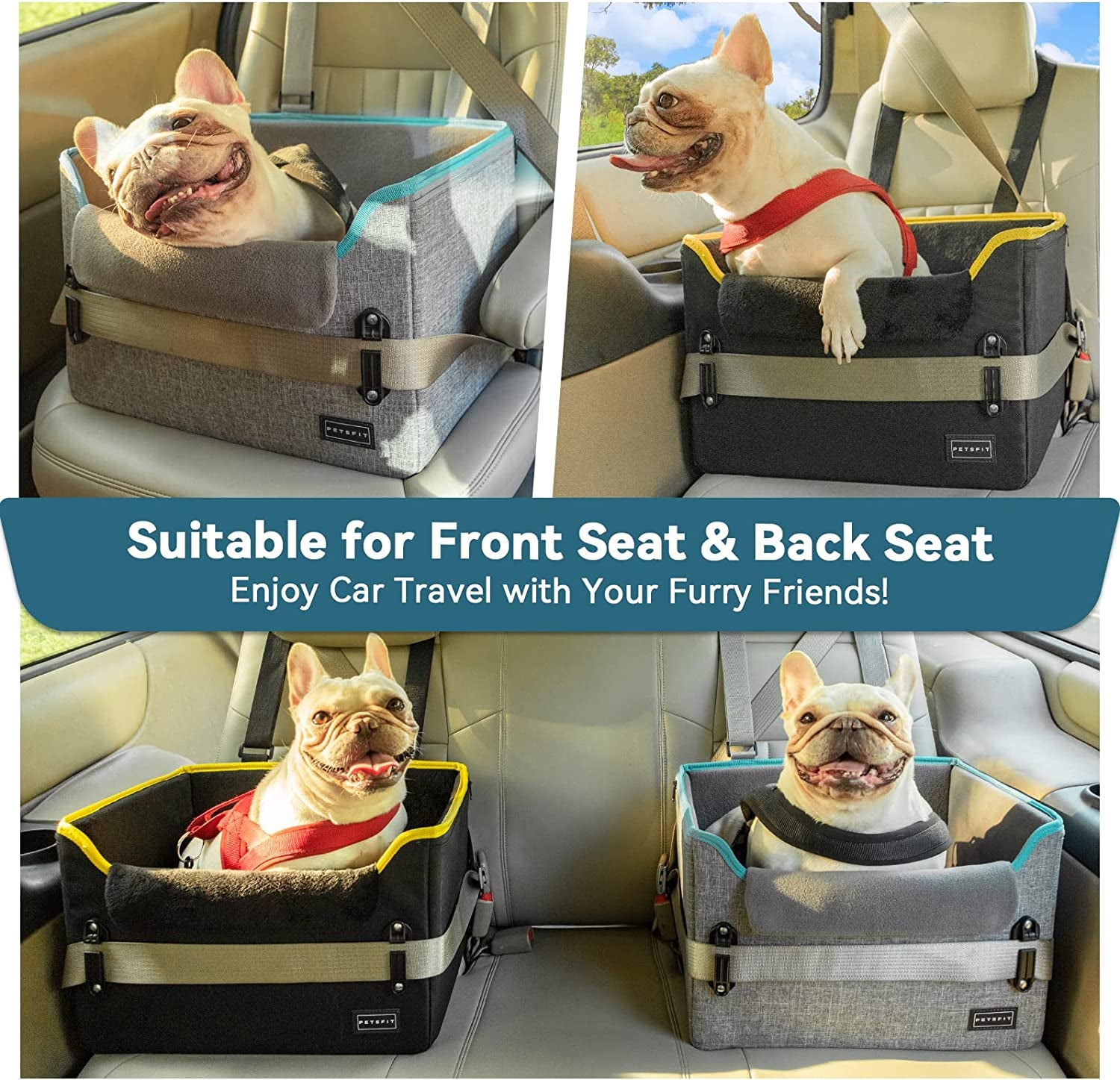 PETSFIT Small Dog Car Seat, Puppy Portable Dog Booster Seat for Car with Clip-On Leash, Adjustable Straps Perfect for Small Pets up to 25Lbs (Grey)