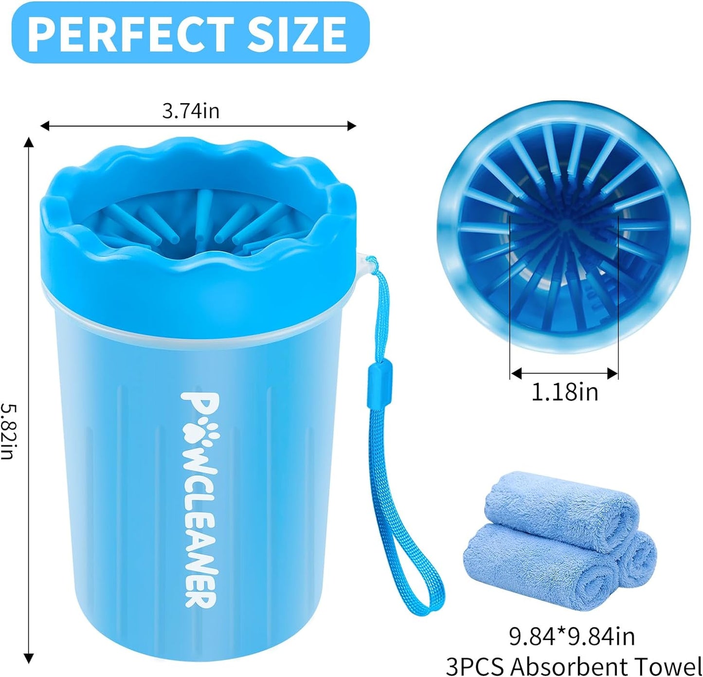 Dog Paw Cleaner for Large Dogs (With Dog Bath Brush&3 Absorbent Towels) Dog Paw Washer, Dog Foot Cleaner, Dog Bath Brush with Adjustable Ring Handle for Long Short Haired Dogs (Large,Blue)