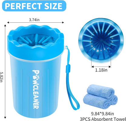 Dog Paw Cleaner, Portable Dog Paw Washer Pet Cleaning Silicone Brush with 3 Absorbent Towel, Pet Foot Cleaner for Small Breed Dogs(Blue)