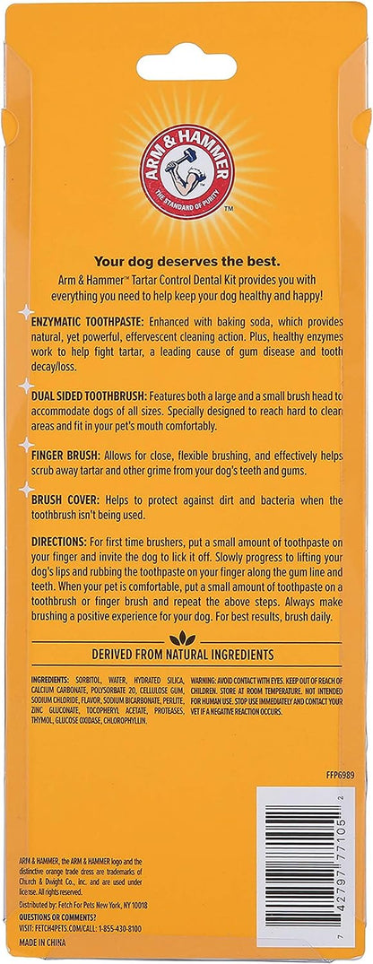 Arm & Hammer for Pets Tartar Control Kit for Dogs Contains Toothpaste, Toothbrush & Fingerbrush Reduces Plaque & Tartar Buildup Safe for Puppies, 3-Piece Kit, Beef Flavor (Pack of 48)