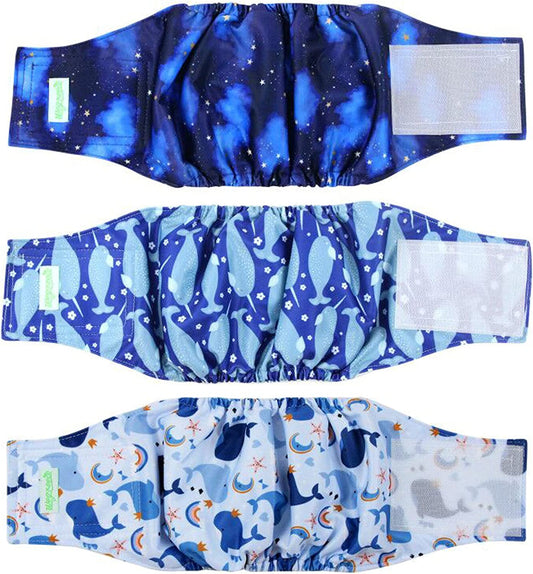 Wegreeco Washable Dog Diapers - Washable Male Dog Belly Wrap - Pack of 3- (Whale, Large)