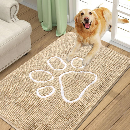 Smiry Dog Door Mat for Muddy Paws, Absorbent Dirt Trapper Non-Slip Washable Mat, Quick Dry Chenille, Mud Mat for Dogs, Entry Indoor Door Mat for inside Floor (36X24 Inches, Beige)