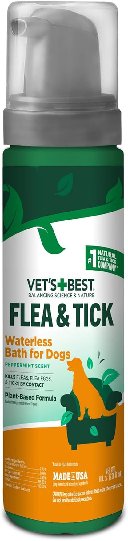 Vet’S Best Flea and Tick Waterless Bath for Dogs – Dog Waterless Bath – Cotton Spice Scent – Natural Flea and Tick Prevention – Kills Fleas & Ticks on Contact – 8Oz