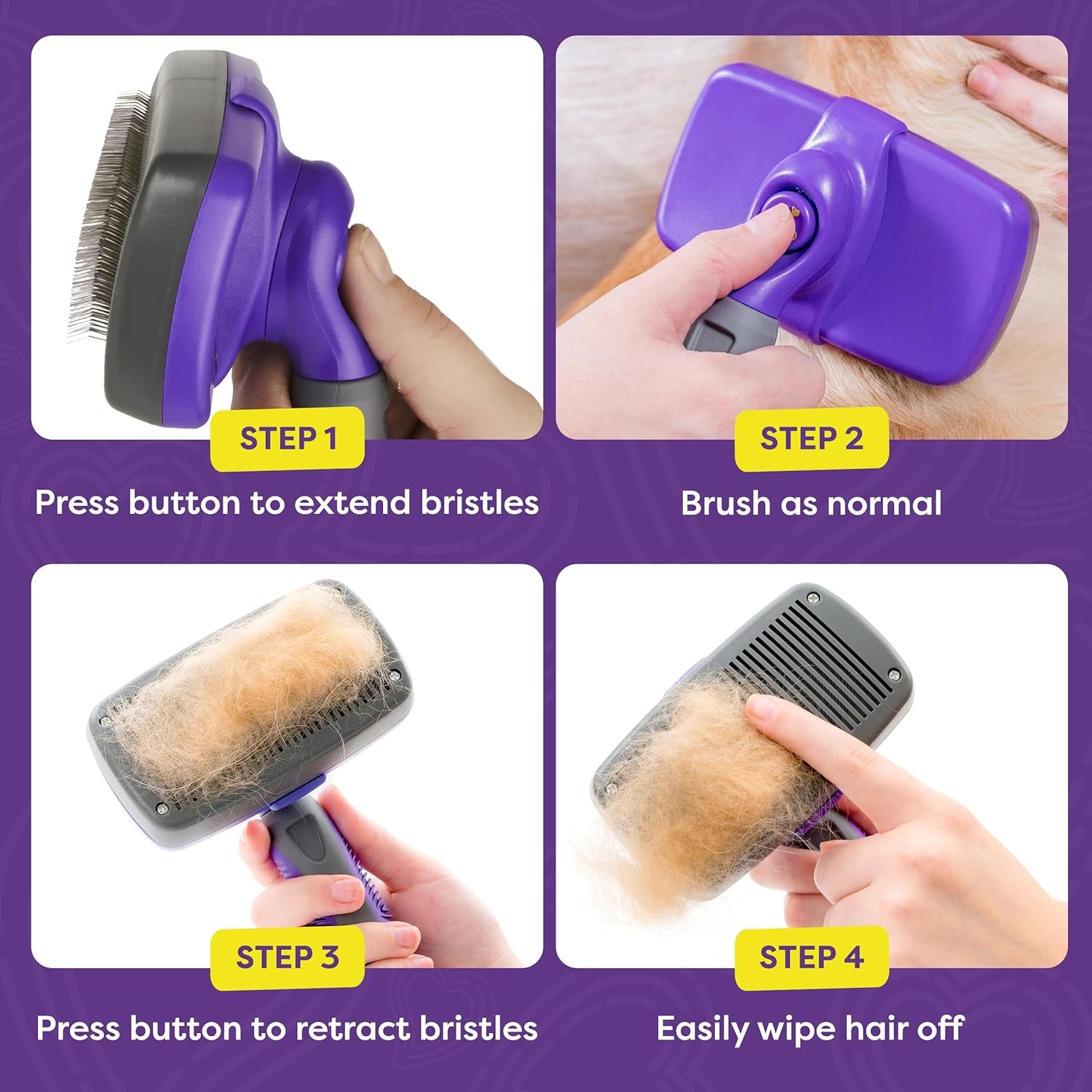 Hertzko Dog & Cat Brush, Dog Brush for Shedding, Cat & Dog Grooming, Self Cleaning Slicker Brush for Pets, Grooming Brushes for Long Short Haired Dogs Cats, Small Size Deshedding Brush, Rake, Comb