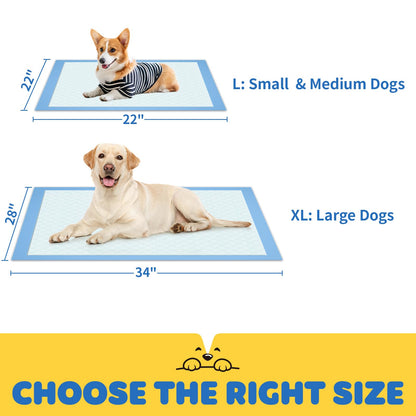 Powools 100-Pack X-Large Puppy Pads - 34'' x 28'' Pee Pads for Dogs Potty Training with Leak-Proof Quick-Dry Design, 6-Layer Wee Wee Pads for Dogs, Blue