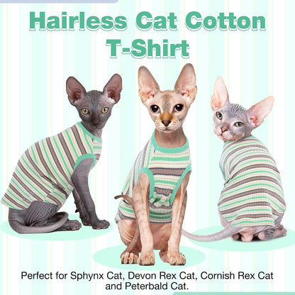 ROZKITCH Sphynx Cat Clothes, Soft Hairless Cat Shirt Stretchy Cat Sweater, Pullover Stripe Cat Pajamas, Cat Vest for Cornish Rex, Devon Rex, Peterbald Kitten Puppy Small Dog All Seasons Green XL